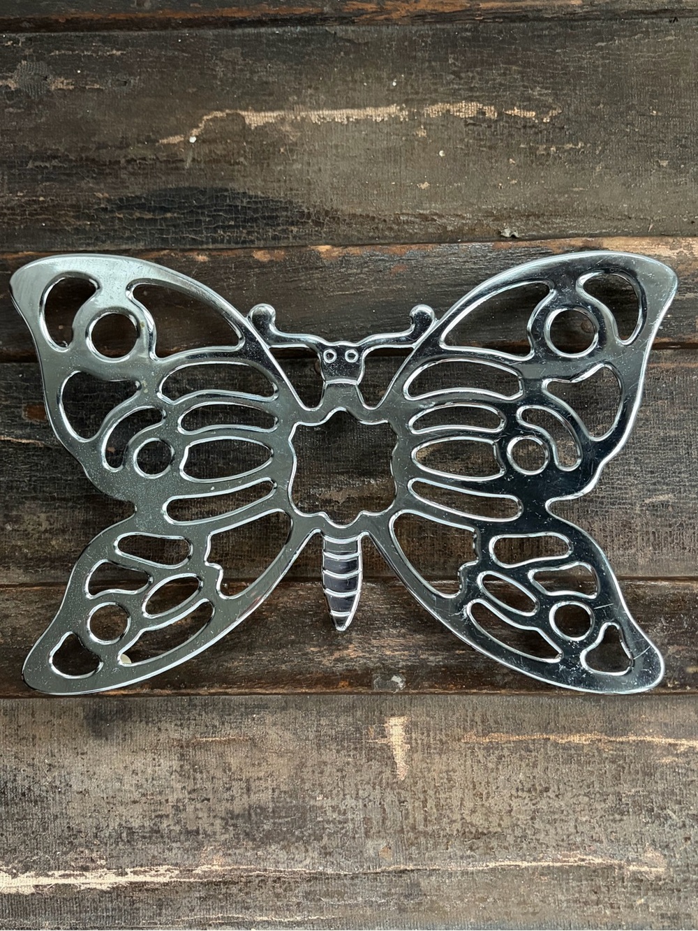 Vintage Butterfly Silver Tone Metal Trivet Wall Decor Made In Italy